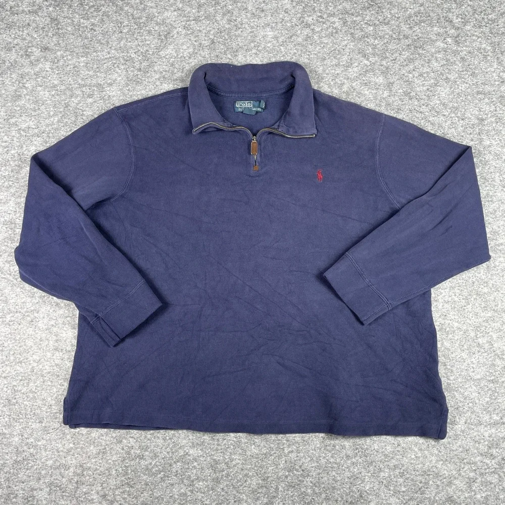 Polo Ralph Lauren Sweater Mens XXL Navy Blue Ribbed 1/4 Zip Pullover Preppy 90s